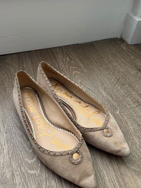 Sam Edelman Taupe Pointed- Toe Studded Flats